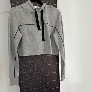 Zara Light Gray Cropped Hoodie with Black Details